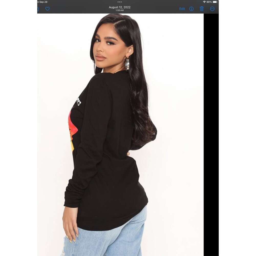Fashion Nova Rolling Stones Tie Dye Graphic Long Sleeve Boyfriend Tee Top Sz S - Picture 5 of 8